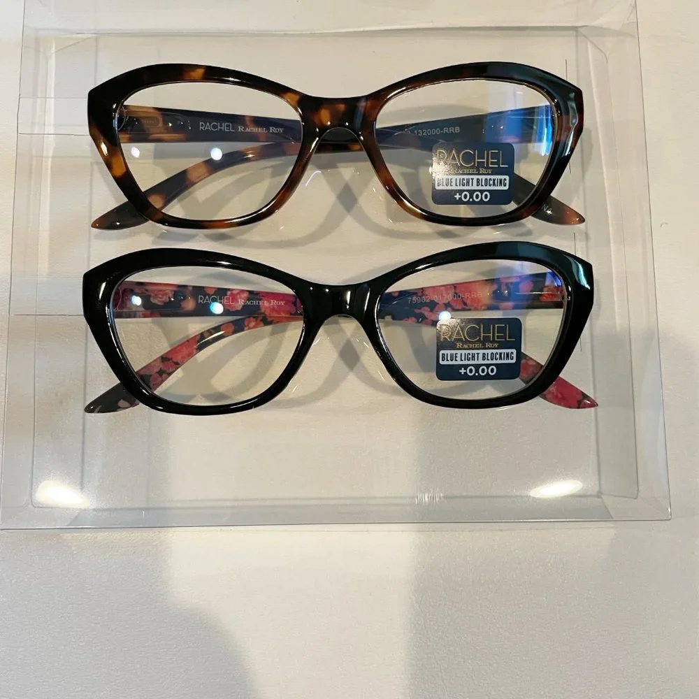 Rachel Roy +0.00 Blue Light Reading Glasses Black Floral Tortoise